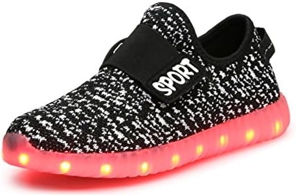 Ikids Kids Boys Girls Upgraded USB Charging LED Light Sport Shoes Flashing Sneakers(i6801Black32)