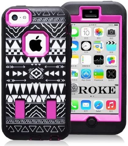 Tribal Design Full Body Armored Case Cover For iPhone 5C (Tribal Hot Pink)