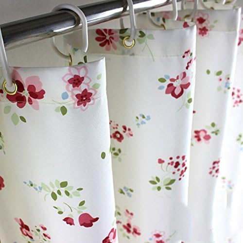 Noemie Hogar Supersoft Polyester Fabric Flowers Waterproof and Mould Proof Shower Curtain with Set of 12 Roller Shower Curtain Rings (79-Inch by 79-Inch)
