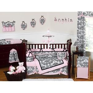 Pink and Black Sophia Crib Bedding 9pc crib set
