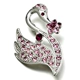 Pugster Classic Pink Detailed Crystal Swan Animal Brooch Pin