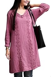 Cotton/Linen Shift Vintage Slit  Dress