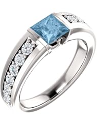 14K White Gold 5.00x5.00mm Princess Cut Sky Blue Topaz and Diamond Ring -- LIFETIME WARRANTY