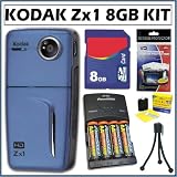 Kodak Zx1 HD Pocket Video Camera in Blue + 8GB Kit