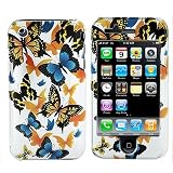 Blue and Yellow Butterfly Snap on Hard Skin Cover Case for Apple Iphone 3g 3gs + Microfiber Cell Phone Bag