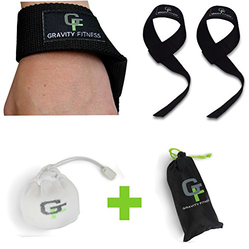 Lifting Wrist Straps + Free Chalk Ball, Gravity Fitness Neoprene Padded Straps with Premium Quality Polyester Webbing, 100% Money Back Guarantee