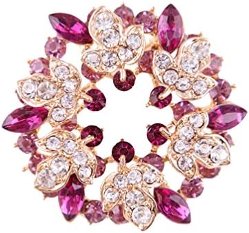 Beauty Jewelry Bling Purple Crystal Bouquet Flowers Leaves Wreath Brooches and Pins Gift
