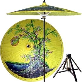 Japanese Garden Decor - 84 Bathing Peacocks Oriental Patio Umbrella and Bamboo Stand (... by ORIENTAL FURNITURE