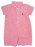 Purchase Cheap Ralph Lauren Infant Boy / Girl Romper, Red and White Checkered, Navy Blue Pony Stores Online