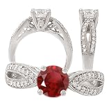 14k Chatham cultured 6.5mm round ruby gemstone engagement ring with diamonds