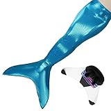 Dressyday Mermaid Tail Costume for Swimming Swimmable Includes Monofin, Blue