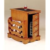 item Oak finish wood side table cabinet with magazine rack and slide out tray