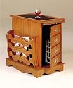 item Oak finish wood side table cabinet with magazine rack and slide out tray
