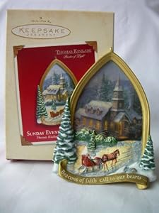 #!Cheap Hallmark Ornament 2002 Thomas Kinkade Sunday Evening Sleigh Ride