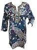 Indian Tunic Dress Kurta Neck Sequin Embroidery Blue Cotton Long Kurti