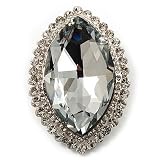 Statement Oval Shaped Clear Crystal Fashion Brooch Silver Tone