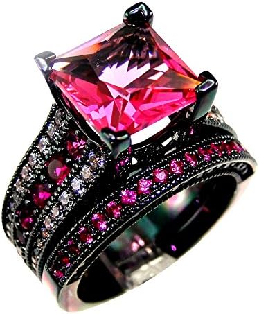 AAA Zircon Rose Cubic Cz Stone Women Wedding Black Ring Set Size 10