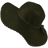 50+ UPF Protection Beach Summer Braid Wide Brim Floppy Sun Hat Cap Black 57cm
