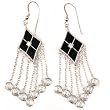 Sterling Silver Black Onyx White CZ Crystal Diamond Shape Earring