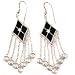 Sterling Silver Black Onyx White CZ Crystal Diamond Shape Earring