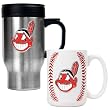 Cleveland Indians Stainless Steel Travel Mug & Gameball Ceramic Mug Set - Primary Logo MLB Baseball