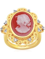 Sterling Silver Gold Flash Plating Cameo with Created White Sapphire Ring, Size 7