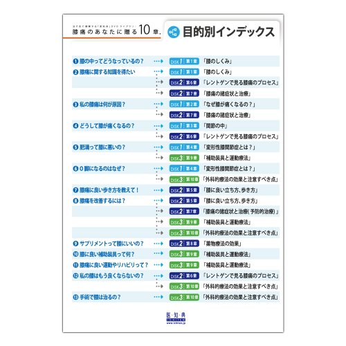 Cover image : 医知典視聴覚ライブラリーシリーズ 「膝痛のあなたに贈る10章」 (Disk2) [DVD]
