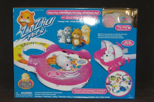 Zhu Zhu Pets Deluxe Hamster House Set. Comes with 1 Hamster Room, 1 Complete U-Turn, Jilly the Hamster, 1 Baby Hamster, 1 Baby Bottle & 1 Baby Stroller