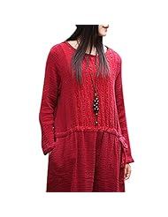 Spring Cotton/Linen Round Neck Belted  Dress