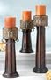 Set of 3 Roman Style Pillar Candle Holders with Gold Design