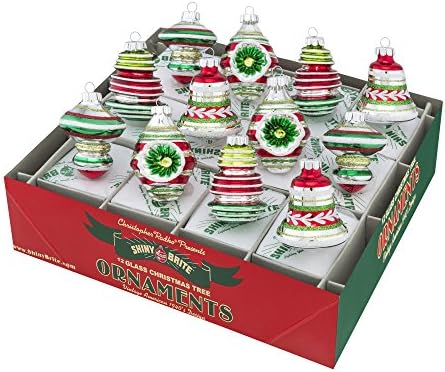 Radko Shiny Brite 12 Count Holiday Splendor Decorated Shapes &amp; Bells