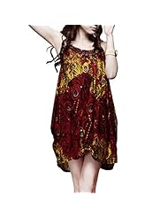 Feathers Scoop Neck Cotton/Polyester Sleeveless General Print Mini Dress 