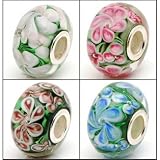 D3 4 Flower Sisters Hawaii Garden Blue Pink Light Pink Purple and Brown Color Flower 925 Stamped Solid Sterling Silver Core Murano Glass Beads Charms Fit Pandora Chamilia Biagi Trollbeads Bracelets