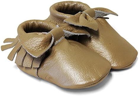 SnuggleRoo Leather Baby Moccasins Soft Sole Slip on Shoes with Stylish Fringe Handmade for Infants, Toddlers, Kids (3-6 Months (US 2 Infant), BOWPLAT)