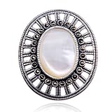 Sterling Silver Marcasite and  Mother-of-Pearl Oval Pin