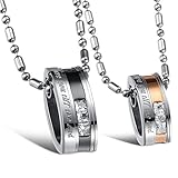 MoAndy Jewelry Titanium Stainless Steel Couple's Fashion Necklace "Love You Till The End" Engraved Pendants Cubic Zirconia Neckwear 1 Pair