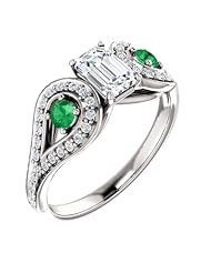 10K White Gold Emerald Cut Diamond and Emerald Ring -- LIFETIME WARRANTY