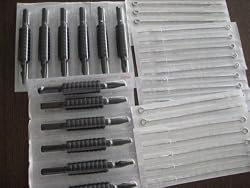 (60) COUNTS OF ASSORTED PRE-STERILIZED TATTOO NEEDLES WITH MATCHING (60) BLACK RUBBER DISPOSABLE TUBES (5/8")
