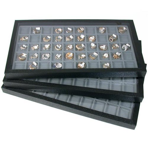 6 Jewelry Box Display Cases Gray 50 Slot Inserts New