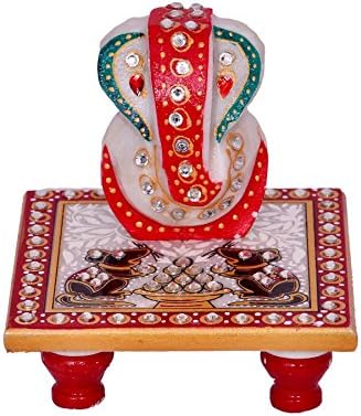 Vaah Marble Ganesh Chowki Rat Multicolor