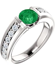 14K White Gold 6.00mm Round Cut Chatham Created Emerald and Diamond Ring -- LIFETIME WARRANTY