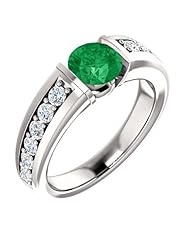 Platinum 6.00mm Round Cut Chatham Created Emerald and Diamond Ring -- LIFETIME WARRANTY