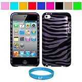 Durable Purple Zebra Two Piece Front and Back Protective Hard Shell Crystal Cover Case for Apple iPod Touch 4th Generation (8GB 16GB 32GB) iPod Touch 4 Latest Gen + SumacLife TM Wisdom Courage Wristband, Purple Zebra