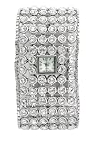 Peugeot Ladies Silvertone Swarovski Crystal Encrusted Mesh Bracelet Watch with a Small Mother of Pearl Dial and Jewelery Style Self Adjustable Clasp