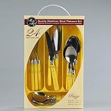 Gibson 24-Piece Stainless Steel Flatware Set with Yellow Plastic Handle