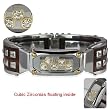 Floating Cubic Zirconia Stainless Steel Studded Wood Plastic Cuff Bracelet