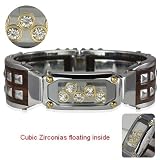 Floating Cubic Zirconia Stainless Steel Studded Wood Plastic Cuff Brac...