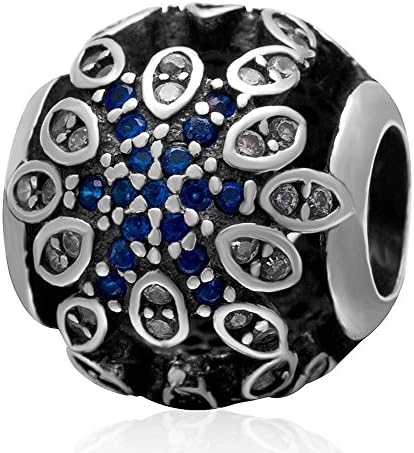 Choruslove Crystalized Snowflakes with Blue and Clear CZ Charm 925 Sterling Silver Bead for Compatible European Brand Bracelet Jewelry