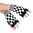 White Checkered Fingerless Gloves,4660D,multi-colored,One-Size