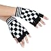 White Checkered Fingerless Gloves,4660D,multi-colored,One-Size